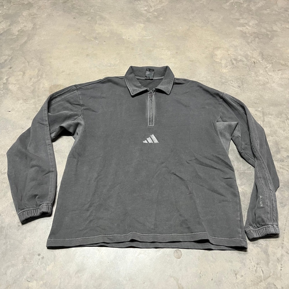 Adidas ALL SZN Mens Large Quarter Zip Sweatshirt Washed Black Gray JY1722 Cotton